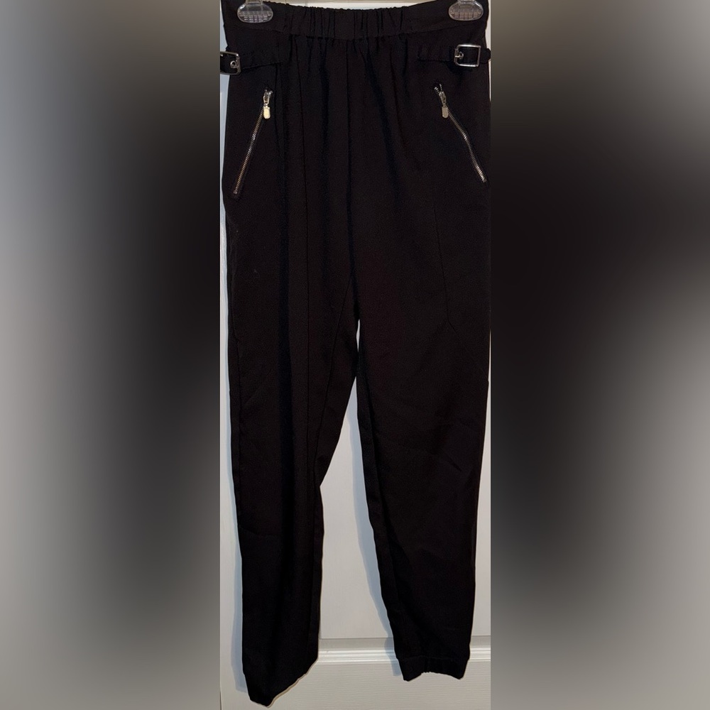 BONGO Black Tapered Jogger Trousers Zip Pocket Buckle Detail Size M